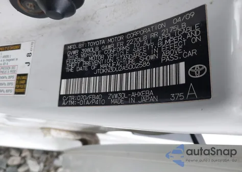 2010 Toyota Prius Iii z USA, uszkodzony, nr VIN JTDKN3DU2A5002586